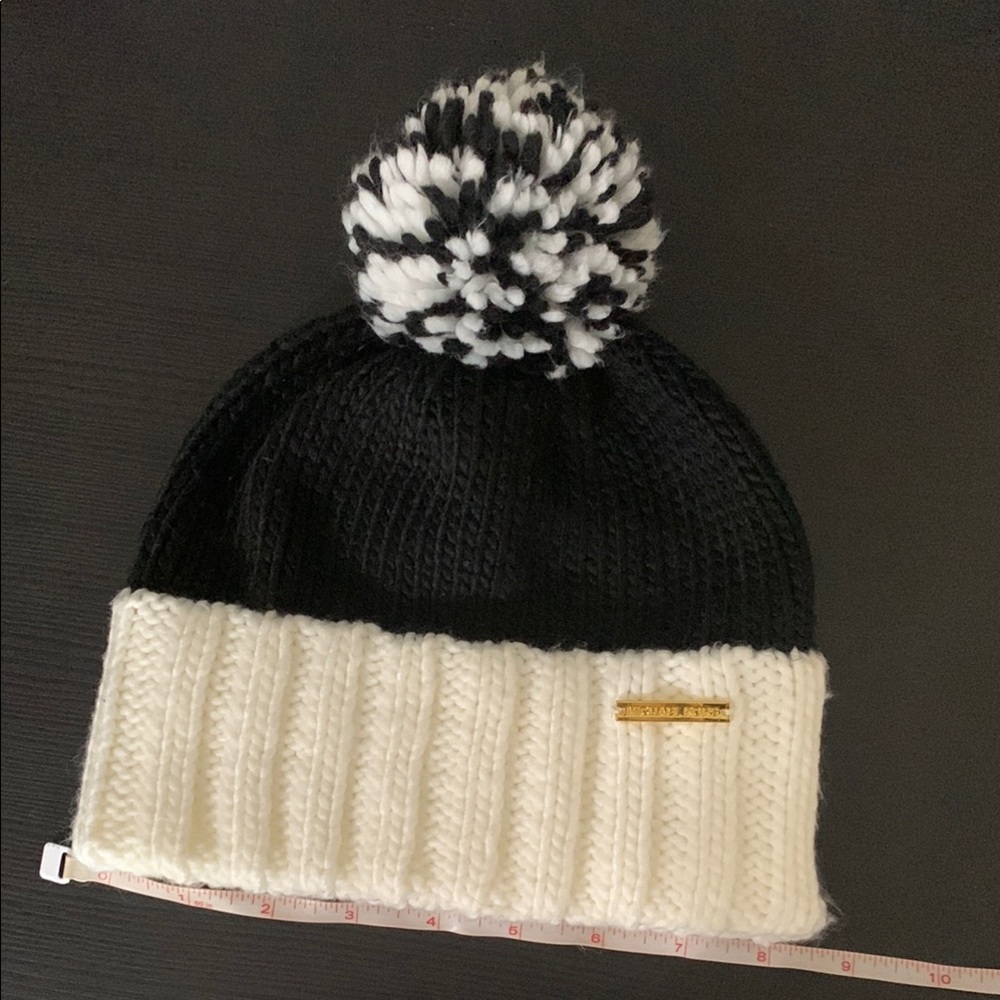 Michael Kors Black and White Knit Pom-Pom Beanie